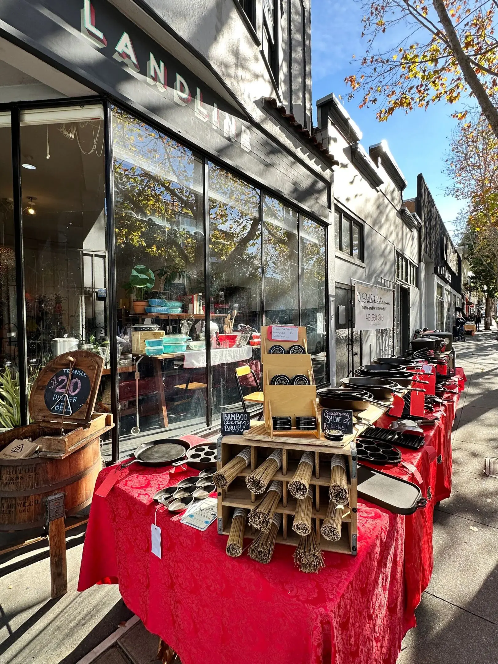 Kitchenware sale on a sunny street