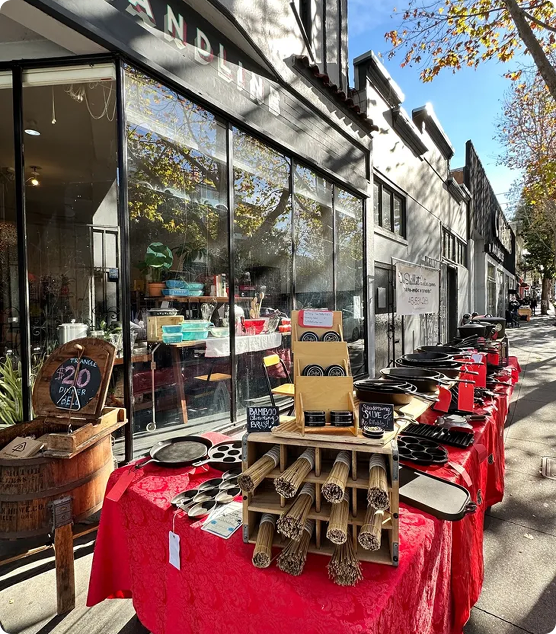 Outdoor shop display with kitchenware