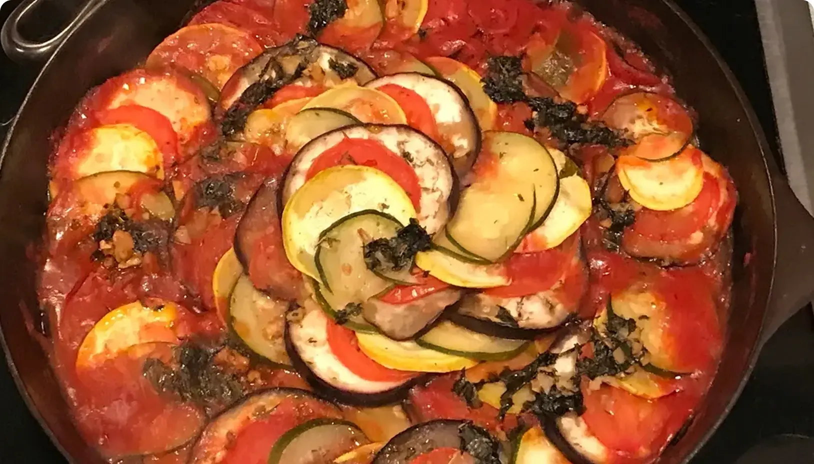 Vibrant ratatouille dish with herbs