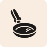 Frying pan icon on beige background
