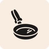 Frying pan icon on beige background